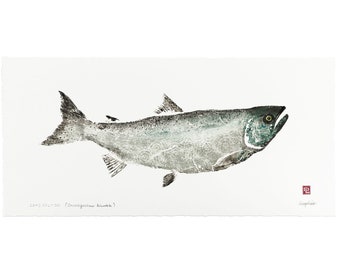 Gyotaku Fish Print - Wild Coho Salmon - Limited Edition Art by Maui Artist Debra Lumpkins