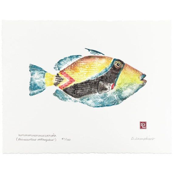 Gyotaku Fish Print Hawaiian Humuhumunukunukuapuaa Triggerfish Limited  Edition Art by Maui Artist Debra Lumpkins 