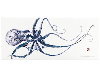 Gyotaku - Blue Hawaiian Octopus Art - Limited Edition Print by Maui Artist Debra Lumpkins