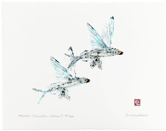 Gyotaku Fish Print - Flying Fish Malolos - Limited Edition Art by Maui Artist Debra Lumpkins