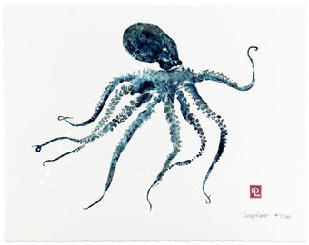 Gyotaku - Octopus art - Limited Edition Print by Maui Artist Debra Lumpkins