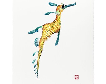 Gyotaku Sea Dragon Print - Limited Edition Art by Maui Artist Debra Lumpkins