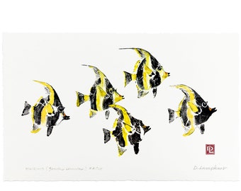 Gyotaku Fish Print - Hawaiian Moorish Idols - Limited Edition Art by Maui Artist Debra Lumpkins