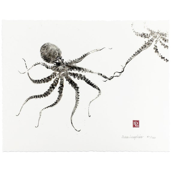 Gyotaku Octopus Art Limited Edition Print by Maui Artist Debra Lumpkins -   Canada