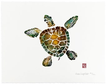 Baby Hawaiian Sea Turtle - Limited Edition Gyotaku Art Print by Maui Artist Debra Lumpkins