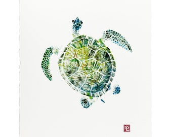 Gyotaku Fish Print - Hawaiian Green Sea Turtle - Limited Edition Art by Maui Artist Debra Lumpkins