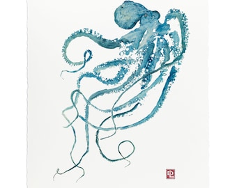 Gyotaku Octopus Print - Hawaiian Octopus - Limited Edition Art by Maui Artist Debra Lumpkins