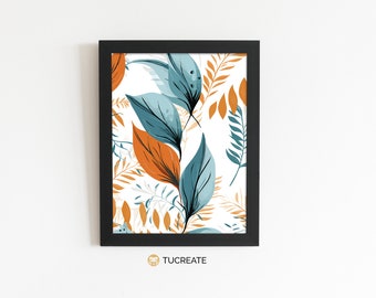 PRINTABLE Autumn Fall Leaves Floral | Vibrant Floral Art Print | Hallway Wall Decor Digital Download | Tucreate Prints | A5 A4 A3 | #0005