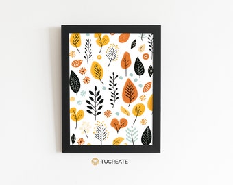 Vibrant Floral Art Print | PRINTABLE Autumn Leaves warm Floral | Wall Decor Digital Download | Tucreate Prints | A5 A4 A3 | #0008