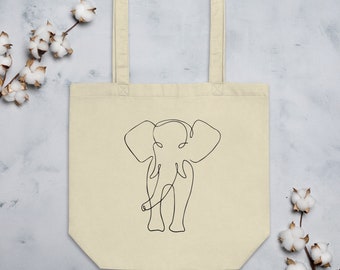 Elephant bag, Illustrated Elephant Canvas Bag, Reusable Shopper, wildlife shopping bag, elephant gift, elephant lover, animal lover