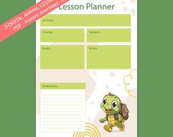 3 Animal lesson planner digital pages Instant Download printable for kids