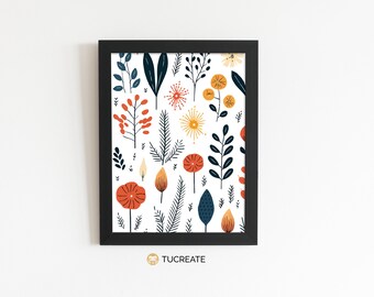 Floral Fall Art Print | PRINTABLE Autumn Leaves warm Floral | Wall Decor Digital Download | Tucreate Prints | A5 A4 A3 | #0009