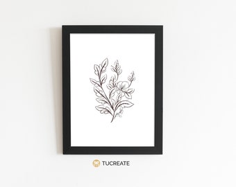 Floral digital flower Print | PRINTABLE Leaves Floral art | Wall Decor Digital Download | Tucreate Prints | A5 A4 A3 | #0013