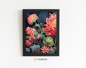 Impresión digital floral vibrante / Arte floral IMPRIMIBLE / Decoración de pared Descarga digital / Tucreate Prints / A5 A4 A3 / #0015