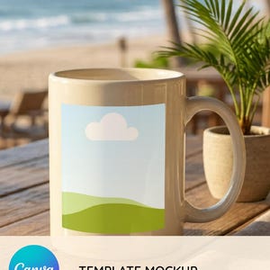 Coastal Mug Mockup Canva Template | Editable 11oz Beach Mug Mockup for Sublimation & POD Sellers | Drag and Drop Summer Mug Mockup