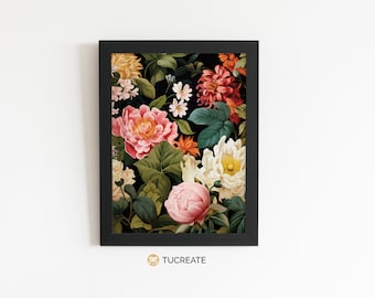 Vibrant Floral digital Print | PRINTABLE flower art | Wall Decor Digital Download | Tucreate Prints | A5 A4 A3 | #0014