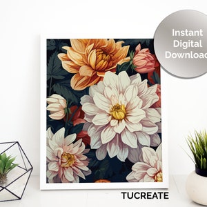 PRINTABLE Autumn Fall Leaves Floral Vibrant Floral Art Print Bedroom Wall Decor Digital Download Tucreate Prints A5 A4 A3 0006 image 2