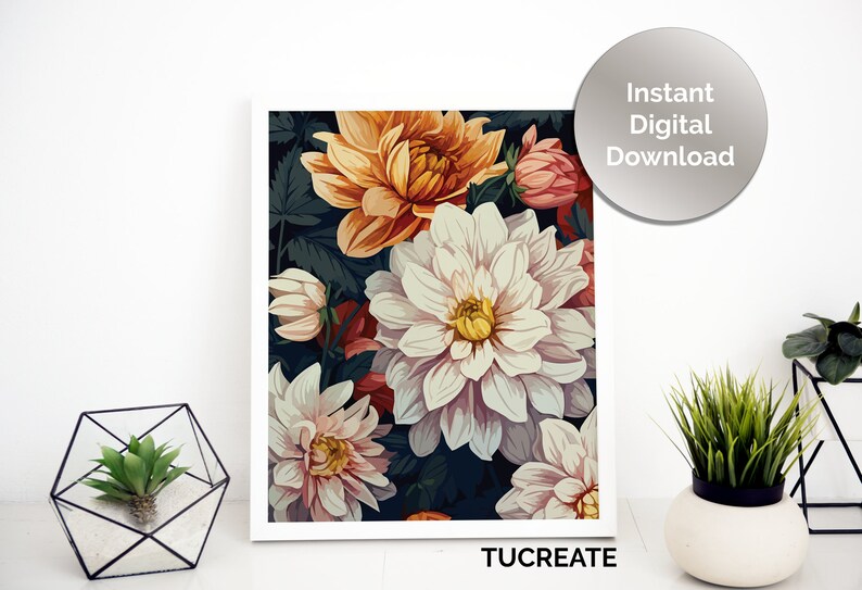 PRINTABLE Autumn Fall Leaves Floral Vibrant Floral Art Print Bedroom Wall Decor Digital Download Tucreate Prints A5 A4 A3 0006 image 2