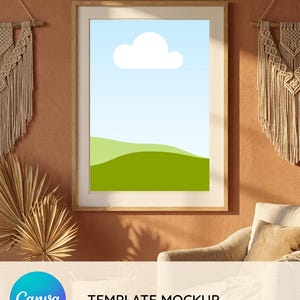 Boho Frame Mockup Canva Template | Editable Terracotta Wall Art Mockup for Print & Poster Sellers | Vertical Portrait Frame in Boho Room