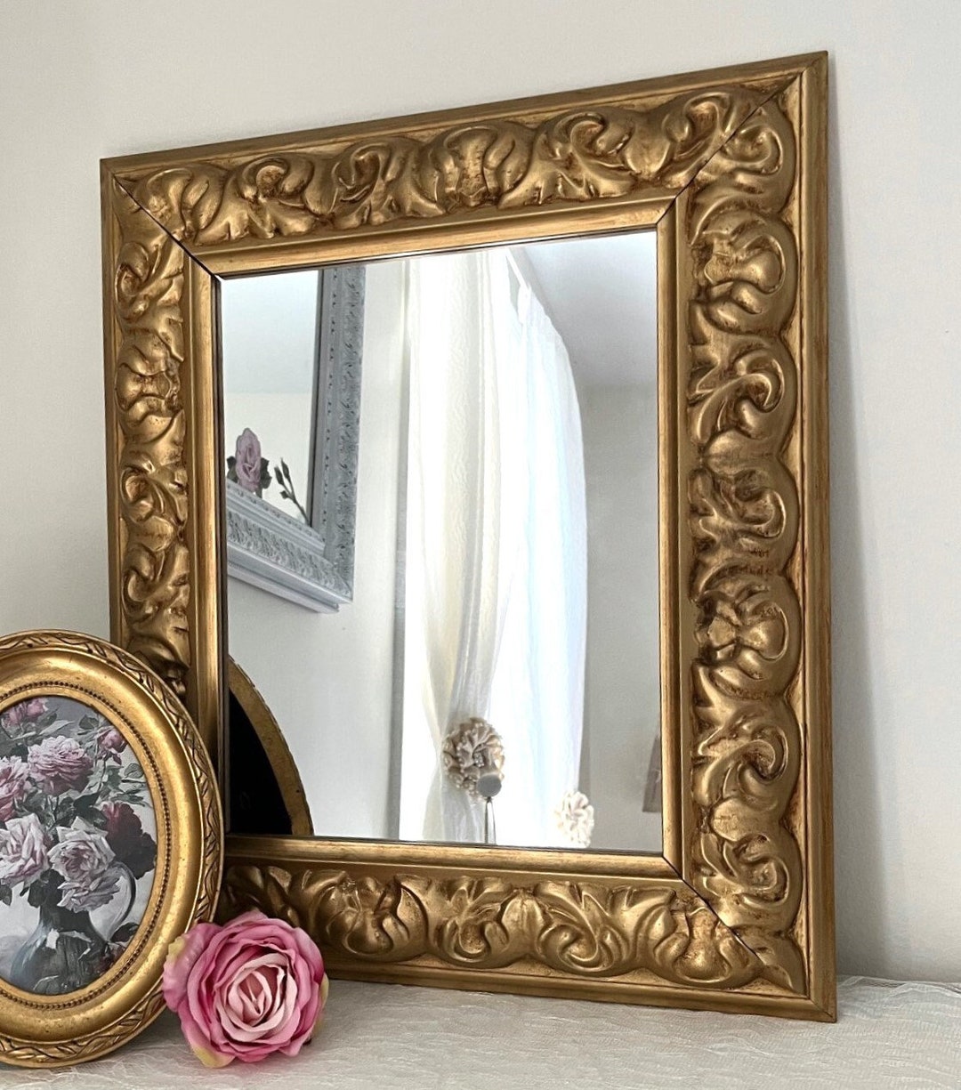Beautiful Gold Vintage Mirror in Ornate Thick Wood Frame, Medium Size - Etsy