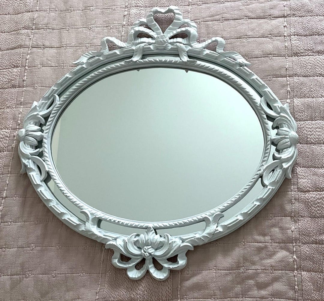 Ornate White Mirror With Ribbon Detail, Shabby French Style Wall Mirror
