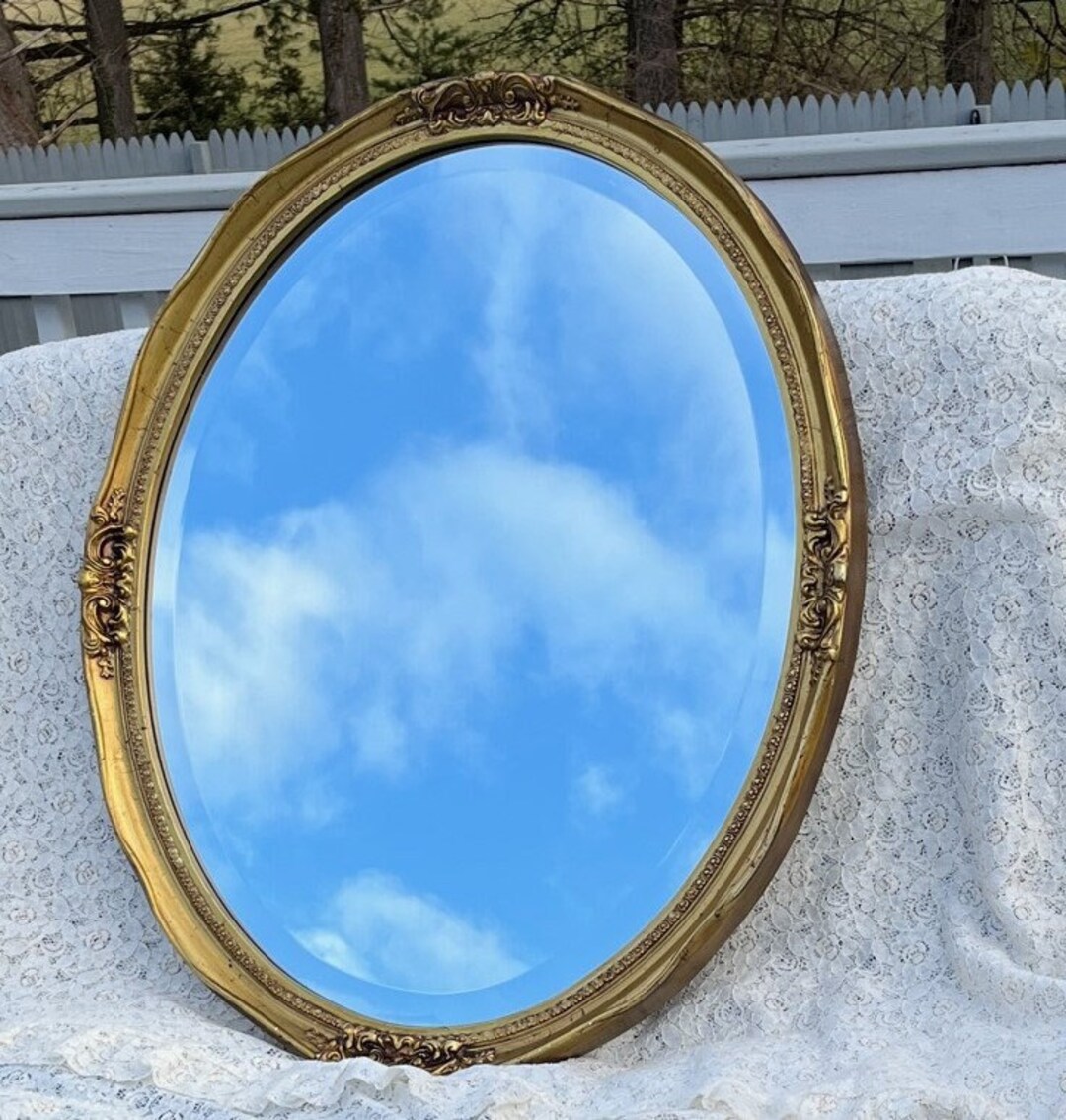LARGE 30.5 Gold Framed Vintage Oval Mirror With Ornate Details Etsy