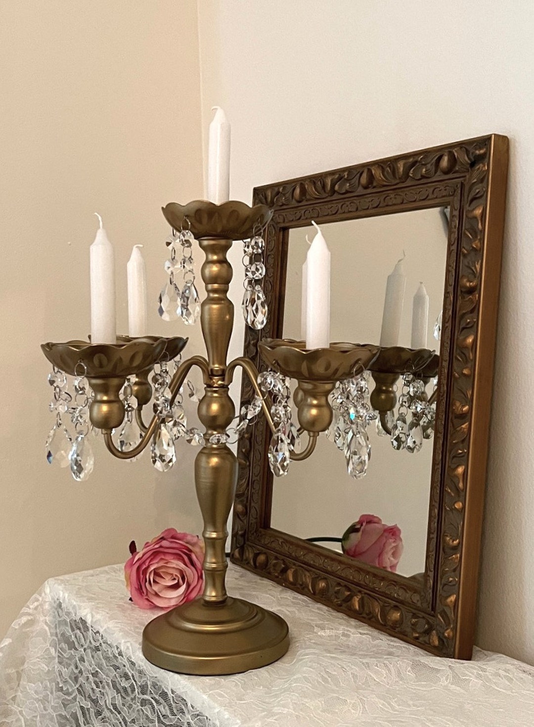 Elegant 5-arm Gold Candelabra With Crystals, Great Table Centerpiece or ...