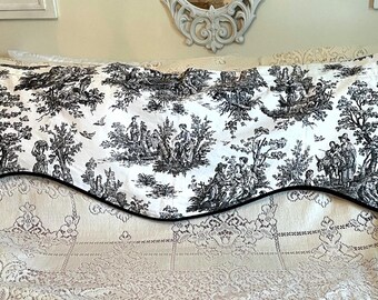 Black and White Toile Valance, French Country Window Treatment