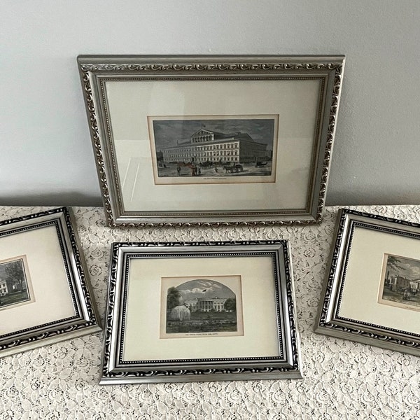 Set of 4 Silver Frames with Vintage Prints of Washington DC in Victorian Era