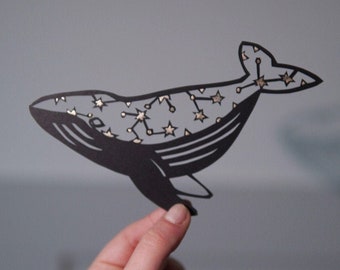 Star Whale Papercut / Hand cut / Decoration / Paper Cut / Paper Craft / Whale Cut