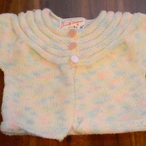 Adorable Vintage Handmade Knit Baby Sweater Variegated with Pink Buttons