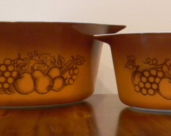 Set of 2 Vintage Pyrex Old Orchard Harvest Fruit Casserole Dishes/Mixing Bowls