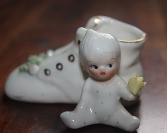 Vintage Pixie Elf Baby Bootie Shoe Planter 1950's - Nursery or Shower Decor