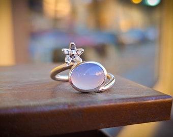Flower ring with chalcedony made of 925 sterling silver silver ring handmade flower chalcedony ring chalcedony
