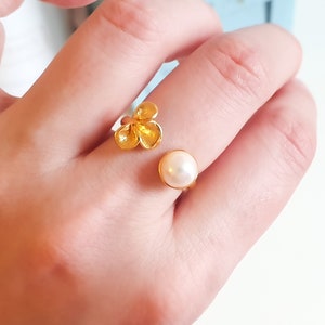 Flower ring pearl ring freshwater pearl gold ring 925 sterling silver gold plated flower