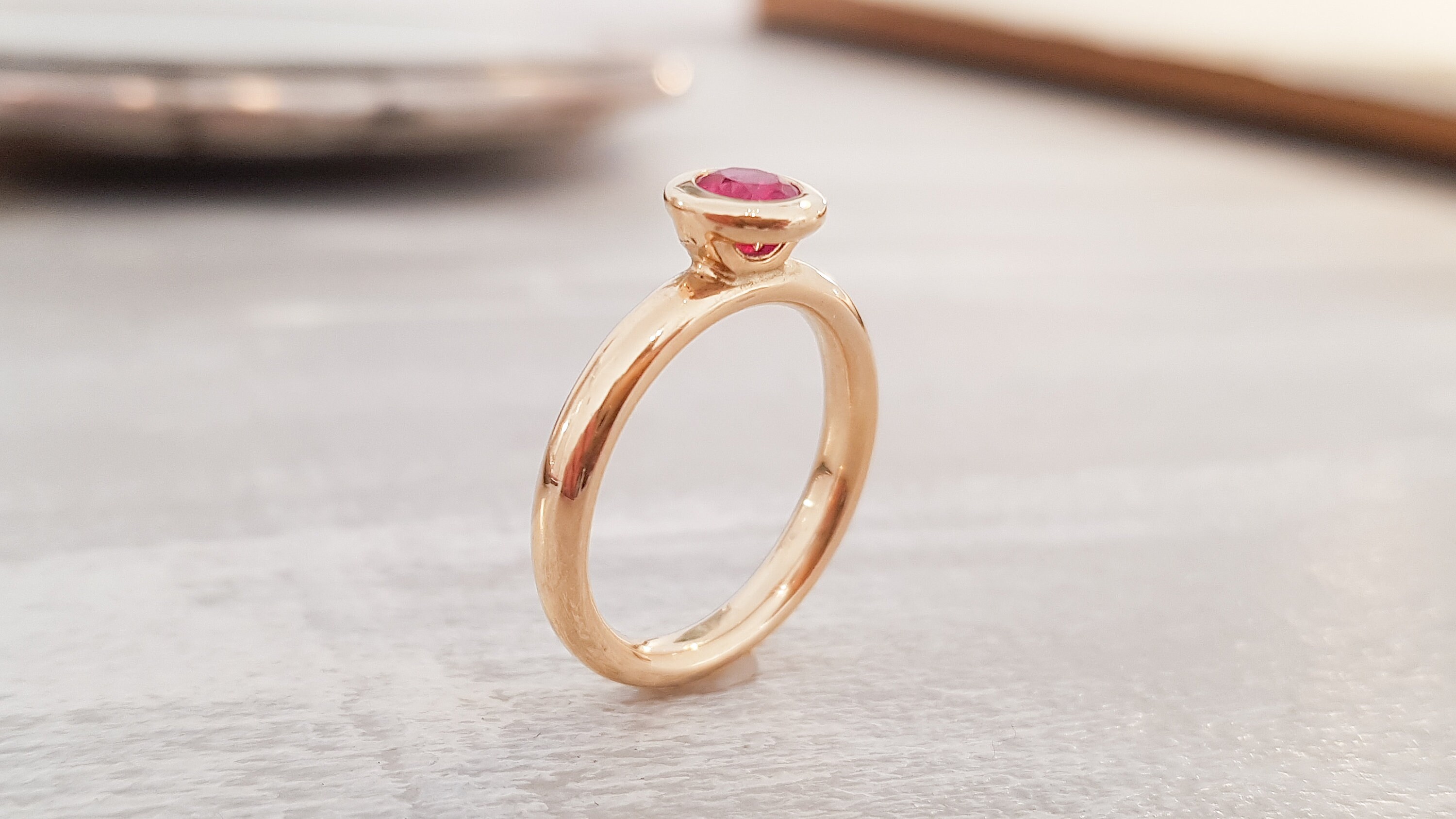 Balance Ring * Elegant Gold Ring Made of 585 Rose Gold and a Round ...