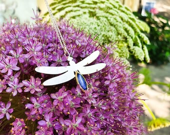 Libellenliebe * Libellenanhänger Mondstein Libelle aus 925er Sterlingsilber 750er Gold mit zarter Ankerkette