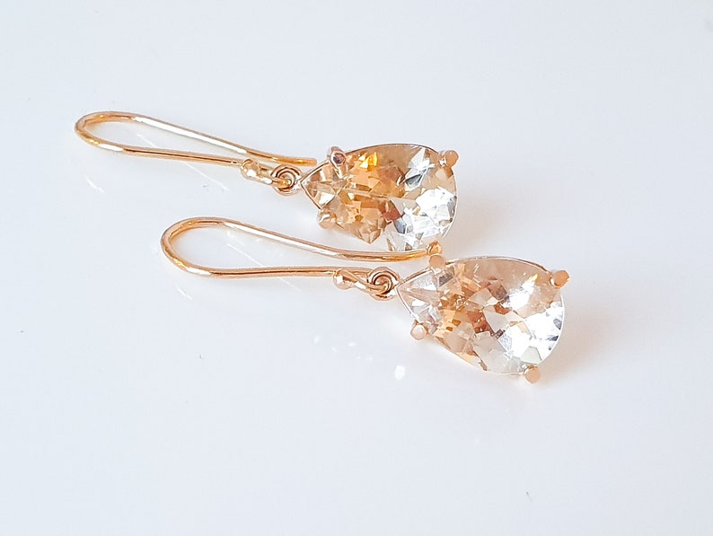 Large gemstone earrings rose gold earrings morganite 585 rose gold Pink Beryl Teardrop cut Statement earrings image 2