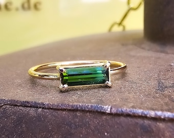 Tourmaline ring in 14k gold | Green square tourmaline | Ring | Handmade in Berlin