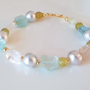 Gemstone bracelet pearl bracelet Akoya pearl 750 gold bracelet aquamarine grossular beryl