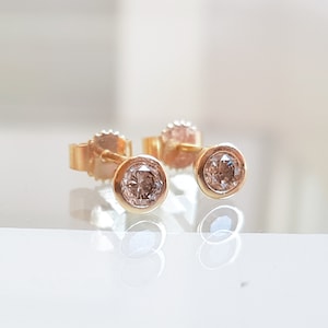 Zimtbraune Brillantohrstecker 750er Gelbgold Diamantohrstecker