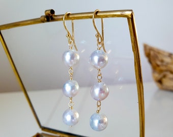 Long pearl earrings Akoya pearl earrings | Earrings | 750 gold | Japanese Akoya pearls