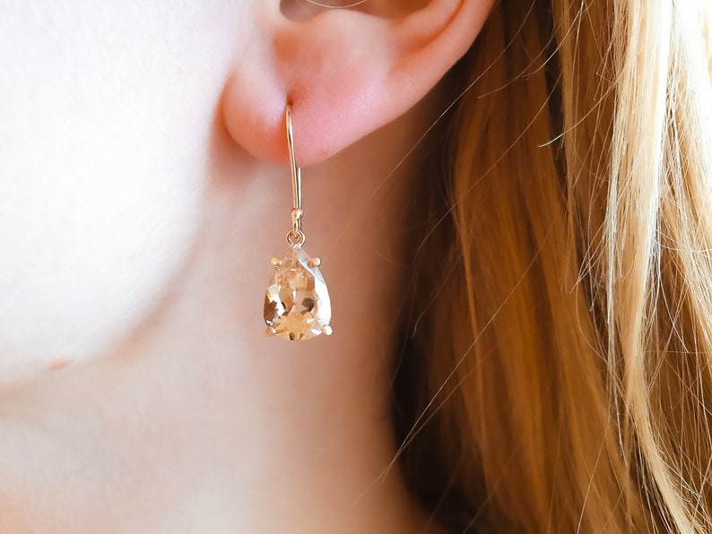 Large gemstone earrings rose gold earrings morganite 585 rose gold Pink Beryl Teardrop cut Statement earrings image 7