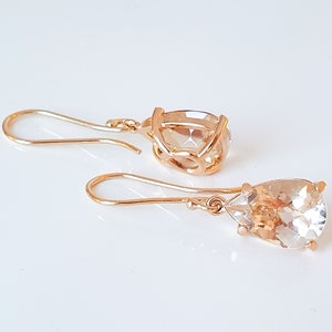 Large gemstone earrings rose gold earrings morganite 585 rose gold Pink Beryl Teardrop cut Statement earrings image 3