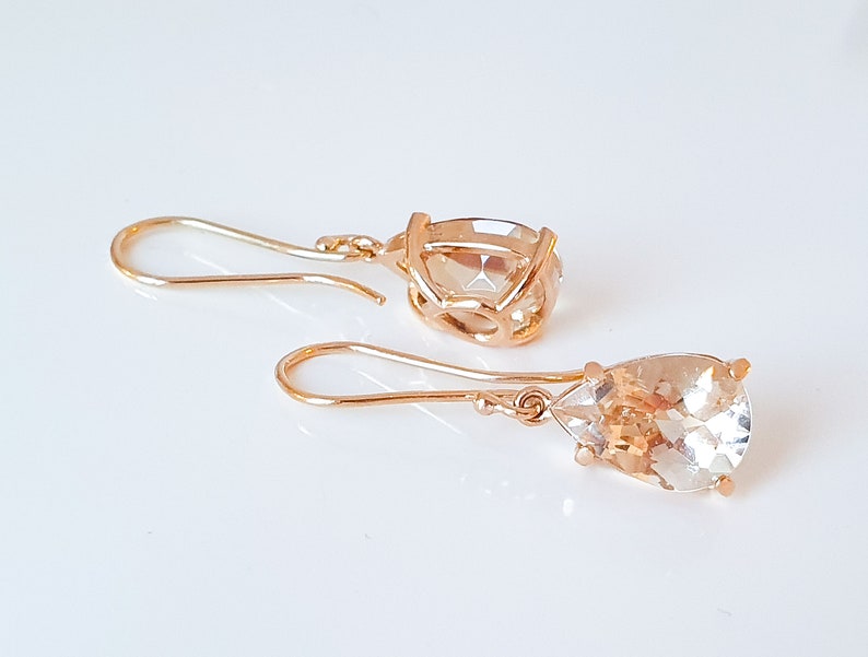 Large gemstone earrings rose gold earrings morganite 585 rose gold Pink Beryl Teardrop cut Statement earrings image 3