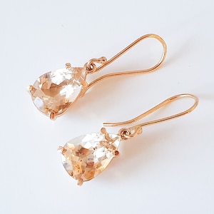 Large gemstone earrings rose gold earrings morganite 585 rose gold Pink Beryl Teardrop cut Statement earrings image 1