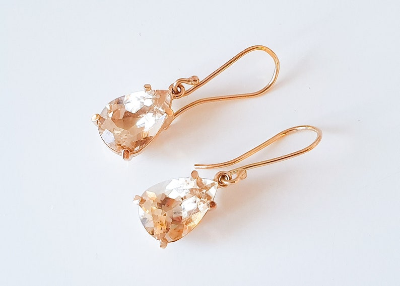 Large gemstone earrings rose gold earrings morganite 585 rose gold Pink Beryl Teardrop cut Statement earrings image 1