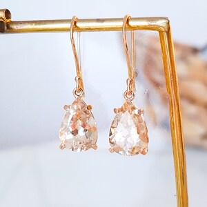 Large gemstone earrings rose gold earrings morganite 585 rose gold Pink Beryl Teardrop cut Statement earrings image 6