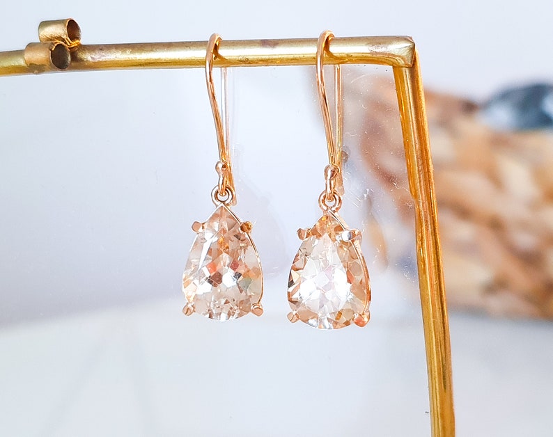 Large gemstone earrings rose gold earrings morganite 585 rose gold Pink Beryl Teardrop cut Statement earrings image 6