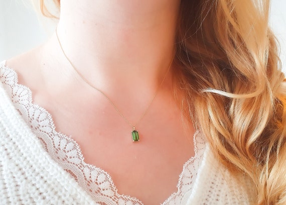Gold Necklace With Tourmaline Pendant 585 Gold Green Tourmaline Gold Pendant Etsy Canada